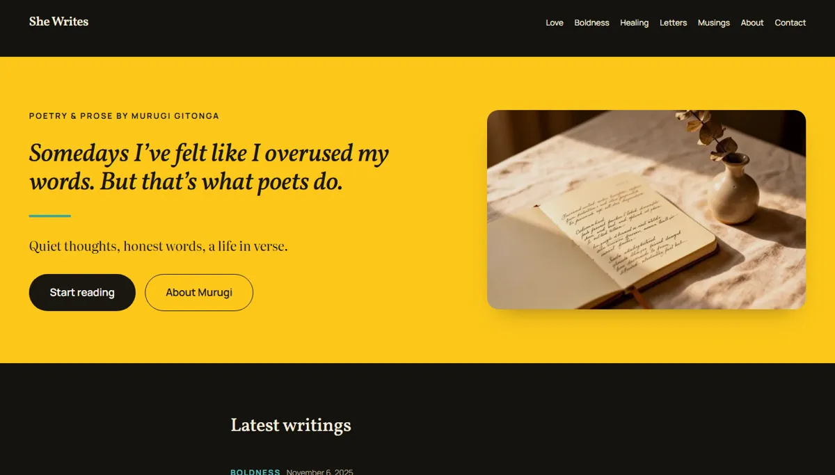 She Writes homepage